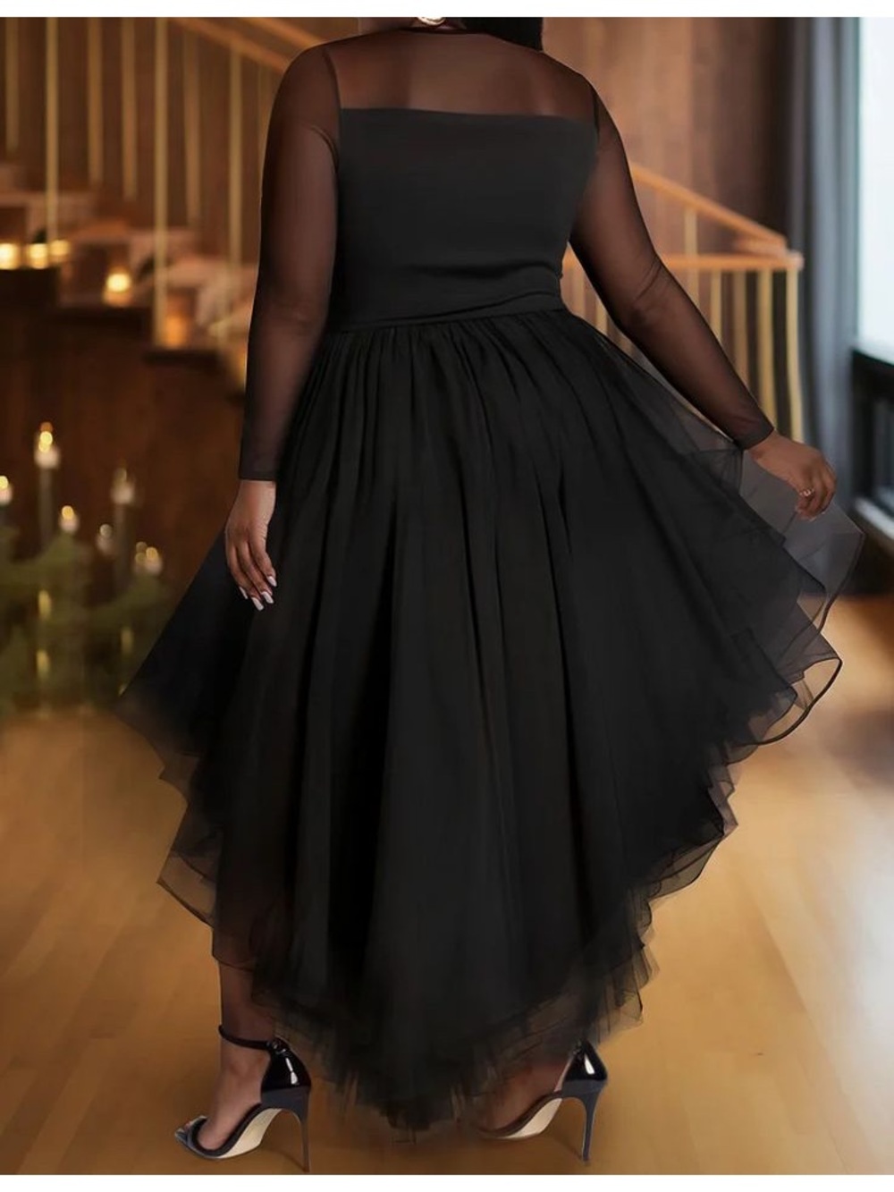NWT Xpluswear Plus Size Black Tulle High-Low Cocktail Dress, XL (10-12)